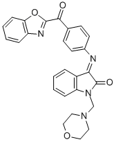 CAS 登录号:100476-63-9, 1,3-二氢-3-((4-(2-苯并恶唑基)苯基)亚氨基)-1-(4-吗啉基甲基)-2H-吲哚-2-酮