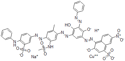 CAS#: 104199-51-1， (4-((2,4-Dihydroxy-5-((2-Methyl-5-((Methylsulfonyl)Amino)-4-((4-(Phenylamino)-3-Sulfophenyl)Azo)Phenyl)Azo)-3-(Phenylazo)Phenyl)Azo)-3-Hydroxy-7-Nitro-1-Naphthalenesulfonato(4-))-Ferrate(2-) Sodium Hydrogen