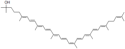 CAS 登录号:105-92-0, (6E,8E,10E,12E,14E,16E,18Z,20E,22E,24E,26E)-2,6,10,14,19,23,27,31-八甲基三十二碳-6,8,10,12,14,16,18,20,22,24,26,30-十二烯-2-醇