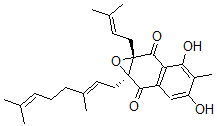 CAS 登录号：110200-30-1， (1aS,7aR)-1a-[(2E)-3,7-二甲基辛-2,6-二烯基]-4,6-二羟基-5-甲基-7a-(3-甲基丁-2-烯基)萘并[2,3-b]环氧乙烯-2,7-醌