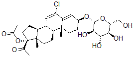 CAS 登录号：113547-99-2， [(3S,8R,9S,10R,13S,14S,17R)-17-乙酰基-6-氯-10,13-二甲基-3-[(2R,3R,4S,5S,6R)-3,4,5-三羟基-6-(羟基甲基)四氢吡喃-2-基]氧基-1,2,3,8,9,11,12,14,15,16-十氢环戊烯并[a]菲-17-基]乙酸酯