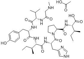CAS#: 116331-58-9， Sar-Val-Tyr-Ile-His-Pro-Ile Acetate Salt