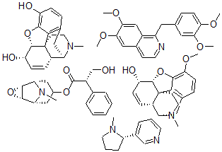 CAS#: 127060-78-0， (5alpha,6alpha,14alpha)-7,8-Didehydro-4,5-Epoxy-17-Methyl-Morphinan-3,6-Diol Mixt. With (5alpha,6alpha,14alpha)-7,8-Didehydro-4,5-Epoxy-3-Methoxy-17-Methylmorphinan-6-Ol 1-((3,4-Dimethoxyphenyl)Methyl)-6,7-Dimethoxyisoquinoline (7(S)-(1alpha,2beta,4beta,5alpha,7beta))-9-Methyl-3-Oxa-9-Azatricyclo(3.3.1.0(2,4))Non-7-Yl alpha-(Hydroxymethyl) Benzene Acetate And (S)-3-(1-Methyl-2-Pyrrolidinyl)Pyridine