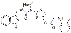 CAS 登录号：127227-38-7， S-[[5-[(4E)-4-(1H-吲哚-3-基亚甲基)-2-甲基-5-氧代咪唑-1-基]-1,3,4-噻二唑-2-基]]2-[(2-甲基苯基)氨基]硫代乙酸酯