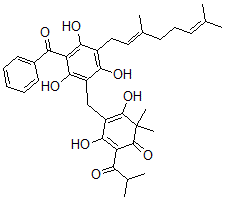 CAS#: 130756-15-9， 4-[[3-(Benzoyl)-5-[(2E)-3,7-Dimethylocta-2,6-Dienyl]-2,4,6-Trihydroxyphenyl]Methyl]-3,5-Dihydroxy-6,6-Dimethyl-2-(2-Methylpropanoyl)Cyclohexa-2,4-Dien-1-One