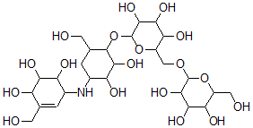 CAS#: 130812-69-0， 2-[2,3-Dihydroxy-6-(Hydroxymethyl)-4-[[4,5,6-Trihydroxy-3-(Hydroxymethyl)-1-Cyclohex-2-Enyl]Amino]Cyclohexyl]Oxy-6-[[3,4,5-Trihydroxy-6-(Hydroxymethyl)Oxan-2-Yl]Oxymethyl]Oxane-3,4,5-Triol