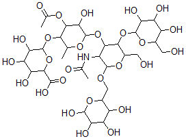CAS 登录号：130815-82-6， 6-[6-[5-乙酰氨基-2-(羟基甲基)-6-[(3,4,5,6-四羟基四氢吡喃-2-基)甲氧基]-3-[3,4,5-三羟基-6-(羟基甲基)四氢吡喃-2-基]氧基四氢吡喃-4-基]氧基-4-乙酰氧基-5-羟基-2-甲基四氢吡喃-3-基]氧基-3,4,5-三羟基四氢吡喃-2-羧酸