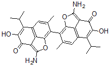 CAS 登录号：136105-62-9， 2,2'-二亚胺-5,5'-二异丙基-7,7'-二甲基-2H, 2'H-[8,8']联[萘并[1,8-bc]呋喃基]-3,4,3',4'-四醇