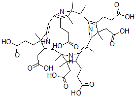 CAS 登录号：139663-56-2， (1R-(1alpha,2alpha,3beta,9beta,13alpha,17beta,18alpha,19beta))-2,13,18-三(羧甲基)-4,5,6,7,8,11,12,22-八去氢-4,5,6,9,10,11,21,22-八氢-3,5,8,9,13,15,18,19-八甲基-3,7,12,17-咕啉四丙酸
