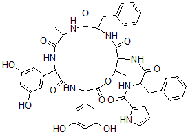 CAS#: 143728-97-6， N-[1-[[3,6-Bis(3,5-Dihydroxyphenyl)-9,16-Dimethyl-2,5,8,11,14-Pentaoxo-12-(Phenylmethyl)-1-Oxa-4,7,10,13-Tetrazacyclohexadec-15-Yl]Amino]-1-Oxo-3-Phenylpropan-2-Yl]-1H-Pyrrole-2-Carboxamide