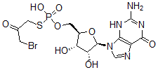 CAS 登录号：144085-39-2， [(2R,3S,4R,5R)-5-(2-氨基-6-氧代-3H-嘌呤-9-基)-3,4-二羟基四氢呋喃-2-基]甲氧基-(3-溴-2-氧代丙基)硫基次磷酸