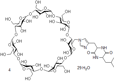 CAS 登录号：144363-91-7， 6alpha-脱氧-6alpha-(4-((六氢-5-(2-甲基丙基)-3,6-二氧代-2-嘧啶基)甲基)-1H-咪唑-1-基)-beta-环糊精水合物 (4:29)