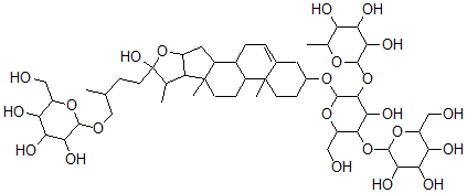 CAS#: 145854-02-0， (3beta,25R)-26-(beta-D-Glucopyranosyloxy)-22-Hydroxyfurost-5-En-3-Yl O-6-Deoxy-alpha-L-Mannopyranosyl-(1-2)-O-beta-D-Glucopyranosyl-(1-4)-beta-D-Glucopyranoside