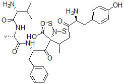 CAS#: 151608-23-0， (2S,6S)-6-Amino-2-[(2S)-2-[[(2S)-2-[[(2R)-2-Amino-3-Methylbutanoyl]Amino]Propanoyl]Amino]-3-Phenylpropanoyl]-2-(Disulfidoamino)-7-(4-Hydroxyphenyl)-3-Methyl-5-Oxoheptanoic Acid
