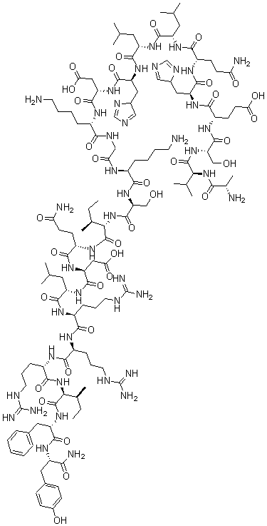 CAS#: 152617-91-9， L-Alanyl-L-Valyl-L-Seryl-L-alpha-Glutamyl-L-Histidyl-L-Glutaminyl-L-Leucyl-L-Leucyl-L-Histidyl-L-alpha-Aspartyl-L-Lysylglycyl-L-Lysyl-L-Seryl-L-Isoleucyl-L-Glutaminyl-L-alpha-Aspartyl-L-Leucyl-L-Arginyl-L-Arginyl-L-Arginyl-L-Isoleucyl-L-Phenylalanyl-L-L-Tyrosinamide
