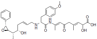 CAS#: 155645-50-4， (3E,7E)-2-Hydroxy-8-[[(2R)-2-[[(E,5S,6S)-5-Hydroxy-6-[(2R,3R)-3-Phenyloxiran-2-Yl]Hept-2-Enyl]Amino]-3-(4-Methoxyphenyl)Propanoyl]Amino]-4-Methyl-6-Oxonona-3,7-Dienoic Acid