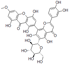 CAS#: 155740-03-7， 2-[2-(3,4-Dihydroxyphenyl)-5,7-Dihydroxy-4-Oxo-6-[(2S,3R,4R,5S,6R)-3,4,5-Trihydroxy-6-(Hydroxymethyl)Oxan-2-Yl]Chromen-8-Yl]-1,4,8-Trihydroxy-6-Methoxyxanthen-9-One
