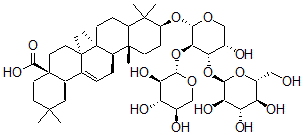 CAS 登录号：156980-30-2， (3beta)-3-((O-beta-D-吡喃葡萄糖基-(1-3)-O-(beta-D-吡喃木糖基-(1-2))-alpha-L-阿拉伯吡喃糖基)氧基)-齐墩果-12-烯-28-酸