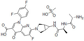 CAS#: 157605-25-9， 7-[(1R,5S)-6-[[(2S)-2-[[(2S)-2-Aminopropanoyl]Amino]Propanoyl]Amino]-3-Azabicyclo[3.1.0]Hexan-3-Yl]-1-(2,4-Difluorophenyl)-6-Fluoro-4-Oxo-1,8-Naphthyridine-3-Carboxylic Acid mesylate