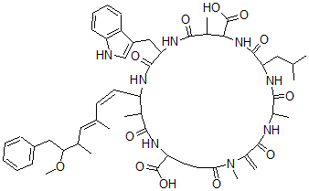 CAS#: 157622-02-1， 15-(1H-Indol-3-Ylmethyl)-18-[(1Z,3E)-6-Methoxy-3,5-Dimethyl-7-Phenylhepta-1,3-Dienyl]-1,5,12,19-Tetramethyl-2-Methylidene-8-(2-Methylpropyl)-3,6,9,13,16,20,25-Heptaoxo-1,4,7,10,14,17,21-Heptazacyclopentacosane-11,22-Dicarboxylic Acid
