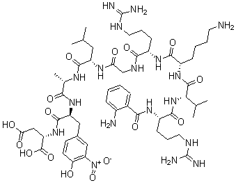 CAS 登录号：174838-79-0， N-[N-[N-[N-[N-[N2-[N2-[N-[N2-(2-氨基苯甲酰)-L-精氨酰]-L-缬氨酰]-L-赖氨酰]-L-精氨酰]甘氨酰]-L-亮氨酰]-L-丙氨酰]-3-硝基-L-酪氨酰]-L-天冬氨酸