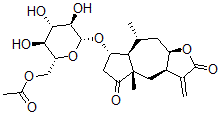CAS 登录号：26836-43-1， (3aR,7aalpha,9aalpha)-3,3a,4,4a,6,7,7a,8,9,9alpha-十氢-7alpha-[(6-O-乙酰基-beta-D-吡喃葡萄糖基)氧基]-4abeta,8alpha-二甲基-3-亚甲基薁并[6,5-b]呋喃-2,5-二酮