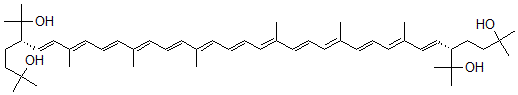 CAS 登录号：32719-43-0， (5S,6E,8E,10E,12E,14E,16E,18E,20E,22E,24E,26E,28E,30E,32S)-5,32-二(2-羟基丙-2-基)-2,8,12,16,21,25,29,35-八甲基三十六碳-6,8,10,12,14,16,18,20,22,24,26,28,30-十三烯-2,35-二醇