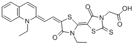 CAS 登录号：33006-61-0， 2-[(5Z)-5-[(5E)-3-乙基-5-[(2Z)-2-(1-乙基喹啉-2-亚基)亚乙基]-4-氧代-1,3-噻唑烷-2-亚基]-4-氧代-2-硫代-1,3-噻唑烷-3-基]乙酸