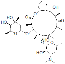 CAS 登录号：33442-56-7， (3R,4S,5S,6R,7R,9R,11R,12S,13R,14R)-4-[(2R,4R,5R,6S)-4,5-二羟基-4,6-二甲基四氢吡喃-2-基]氧基-6-[(2S,3R,4S,6R)-4-二甲基氨基-3-羟基-6-甲基四氢吡喃-2-基]氧基-14-乙基-7,12-二羟基-3,5,7,9,11,13-六甲基-1-氧杂环十四烷-2,10-二酮