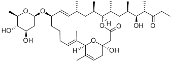 结构式 CAS# 33538-72-6, (1R,6R,8R,9Z,11R,15Z,17R)-11-[(2S,4R,5S,6R)-4,5-二羟基-6-甲基四氢吡喃-2-基]氧基-1-羟基-5-[(4R,5S,6S)-5-羟基-4,6-二甲基-7-氧代壬-2-基]-6,8,16,18-四甲基-4,21-二氧杂双环[15.3.1]二十一碳-9,15,18-三烯-3-酮