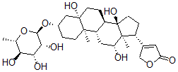 CAS 登录号：3981-16-6， 4-[(3S,5S,8R,9S,10R,12R,13S,14S,17R)-5,12,14-三羟基-10,13-二甲基-3-[(2R,3R,4R,5R,6S)-3,4,5-三羟基-6-甲基四氢吡喃-2-基]氧基-2,3,4,6,7,8,9,11,12,15,16,17-十二氢-1H-环戊二烯并[a]菲-17-基]-5H-呋喃-2-酮