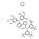 结构式 CAS# 494227-30-4, 1,2,3,4,5-环戊烷五基化合物与1-[(1R)-1-[二[3,5-二(三氟甲基)苯基]膦基]乙基]-2-[2-[二(4-甲氧基-3,5-二甲基苯基)膦基]苯基]-1,2,3,4,5-环戊烷五基,铁S铝(1:1:1)
