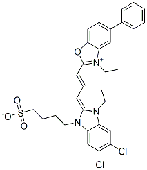 CAS 登录号：50671-46-0， 2-[3-[5,6-二氯-1-乙基-1,3-二氢-3-(4-磺基丁基)-2H-苯并咪唑-2-亚基]-1-丙烯-1-基]-3-乙基-5-苯基-苯并恶唑鎓内盐