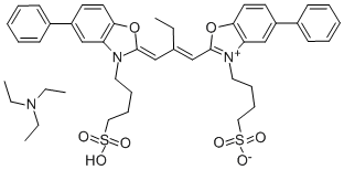 CAS 登录号：57532-33-9， 5-甲基-2-(2-((5-苯基-3-(4-磺基丁基)-2(3H)-苯并恶唑亚基)甲基)-1-丁烯基)-3-(4-磺基丁基)-苯并恶唑鎓氢氧化物内盐三乙胺盐