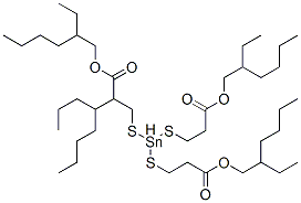 CAS 登录号：59157-52-7， 12-乙基-5-[[3-[(2-乙基己基)氧基]-3-氧代丙基]硫代]-5-辛基-9-氧代-10-氧杂-4,6-二硫杂-5-锡杂十六烷酸 2-乙基己基酯