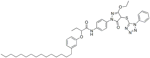 CAS 登录号：6016-51-9， N-[4-[[3-乙氧基-4,5-二氢-5-氧代-4-[(1-苯基-1H-四唑-5-基)硫代]-1H-吡唑]-1-基]苯基]-2-(3-十五烷基苯氧基)丁酰胺