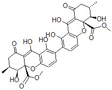 CAS 登录号：60687-07-2， (3S,3'S,4S,4'R,4aR,4'aR)-2,2',3,3',4,4',9,9'-八氢-1,1',4,4',8,8'-六羟基-3,3'-二甲基-9,9'-二氧代-7,7'-联(4ah-氧杂蒽)-4a,4'alpha-二甲酸二甲酯