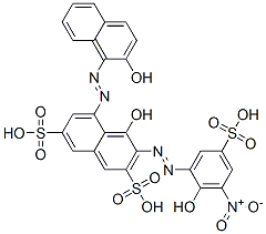 CAS 登录号：61670-11-9， 4-羟基-5-[(2-羟基萘基)偶氮]-3-[(2-羟基-3-硝基-5-磺基苯基)偶氮]萘-2,7-二磺酸