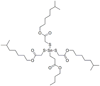 CAS 登录号：63438-80-2， 3-[三[[2-(异辛基氧基)-2-氧代乙基]硫代]锡烷基]丙酸丁酯