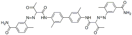 CAS 登录号：64441-14-1， N,N'-(3,3'-二甲基(1,1'-联苯)-4,4'-二基)二(2-((5-氨基甲酰-2-甲基苯基)偶氮)-3-氧代丁酰胺)