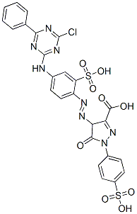 CAS 登录号：64653-30-1， 4-[[4-[(4-氯-6-苯基-1,3,5-三嗪-2-基)氨基]-2-磺基苯基]偶氮]-4,5-二氢-5-氧代-1-(4-磺基苯基)-1H-吡唑-3-羧酸