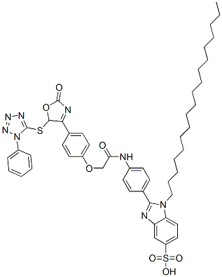 CAS 登录号：68978-46-1， 2-[4-[[[4-[2,5-二氢-2-氧代-5-[(1-苯基-1H-四唑-5-基)硫代]-4-恶唑基]苯氧基]乙酰基]氨基]苯基]-1-十八烷基-1H-苯并咪唑-5-磺酸