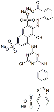 CAS 登录号：70209-93-7， 2-[[8-[[4-氯-6-[[4-(6-甲基-7-磺酸基苯并噻唑-2-基)苯基]氨基]-1,3,5-三嗪-2-基]氨基]-1-羟基-3,6-二磺酸基-2-萘基]偶氮]苯甲酸四钠盐