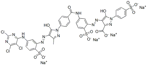 CAS 登录号：70210-12-7， 5-羟基-4-[[5-[[4-[5-羟基-3-甲基-4-[[2-磺基-5-[(2,5,6-三氯-4-嘧啶基)氨基]苯基]偶氮]-1H-吡唑-1-基]苯甲酰基]氨基]-2-磺基苯基]偶氮]-1-(4-磺基苯基)-1H-吡唑-3-羧酸四钠盐