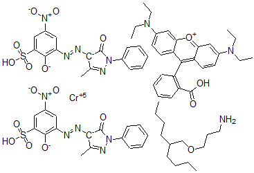 CAS 登录号：70851-41-1， 3-(2-丁基己氧基)丙-1-胺,  [9-(2-羧基苯基)-6-二乙基氨基-氧杂蒽-3-亚基]-二乙基-铵,  铬阳离子,  5-甲基-4-(5-硝基-2-氧代-3-磺基-苯基)偶氮-2-苯基-吡唑-3-醇