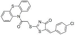 CAS 登录号：73986-64-8， (5E)-5-[(4-氯苯基)亚甲基]-2-(2-氧代-2-吩噻嗪-10-基乙基)硫基-1,3-噻唑-4-酮
