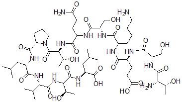 CAS 登录号：74174-40-6， (2S)-2-[[(3R)-2-[[(2S)-2-[[(2S)-2-[[(2S)-1-[(2S,3R)-2-[[5-氨基-2-[[(2S)-2-[[(2S)-6-氨基-2-[[(2S)-2-[[(2S)-2-[[(2S,3R)-2-氨基-3-羟基丁酰基]氨基]-3-羟基丙酰基]氨基]-5-羟基-5-氧代戊酰]氨基]己酰]氨基]-3-羟基丙酰基]氨基]-5-氧代戊酰]氨基]-3-羟基丁酰基]吡咯烷-2-羰基]氨基]-4-甲基戊酰基]氨基]-3-甲基丁酰基]氨基]-3-羟基丁酰基]氨基]-4-甲基戊酸