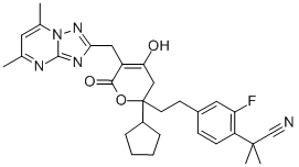 CAS 登录号：749929-33-7， 4-[2-[2-环戊基-5-[(5,7-二甲基[1,2,4]三唑并[1,5-a]嘧啶-2-基)甲基]-3,6-二氢-4-羟基-6-氧代-2H-吡喃-2-基]乙基]-2-氟-alpha,alpha-二甲基-苯乙腈
