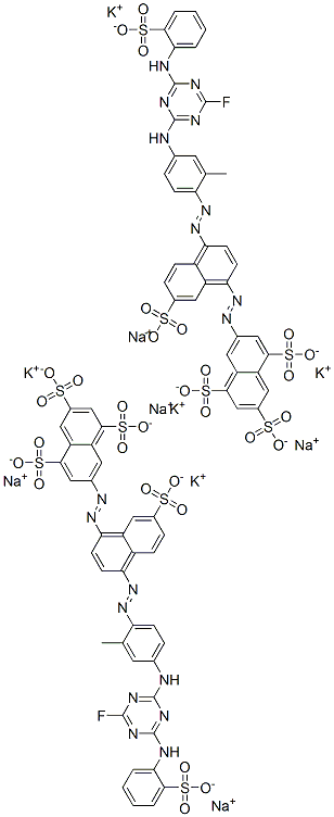 CAS 登录号：75199-01-8， 7-[4-[4-[[4-氟-6-[(2-磺酸苯基)氨基]-1,3,5-三嗪-2-基]氨基]-2-甲基苯基]偶氮-7-磺酸萘-1-基]偶氮萘-1,3,5-三磺酸钾钠