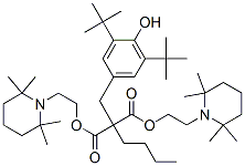 CAS 登录号：75568-92-2， 二[2-(2,2,6,6-四甲基哌啶-1-基)乙基]2-[2-[(2,4-二叔丁基-3-羟基环己基)甲基]丁基]丙二酸酯
